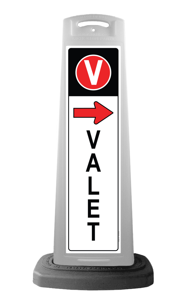 Valet White Vertical Panel w/Red Arrow Reflective Sign V1