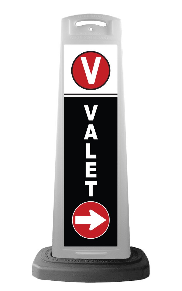 Valet White Vertical Panel w/White Arrow Reflective Sign V4