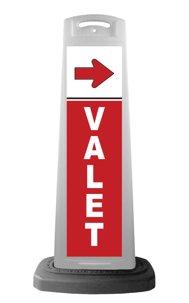 Valet White Vertical Panel w/Red Arrow Reflective Sign V5