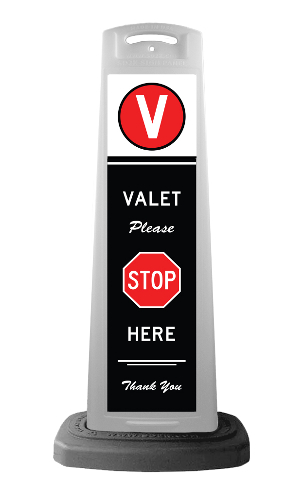 Valet White Vertical Panel w/Please Stop Here Reflective Sign V7