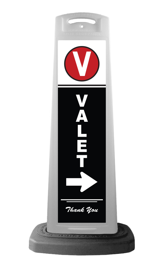 Valet White Vertical Panel w/White Arrow Reflective Sign V8