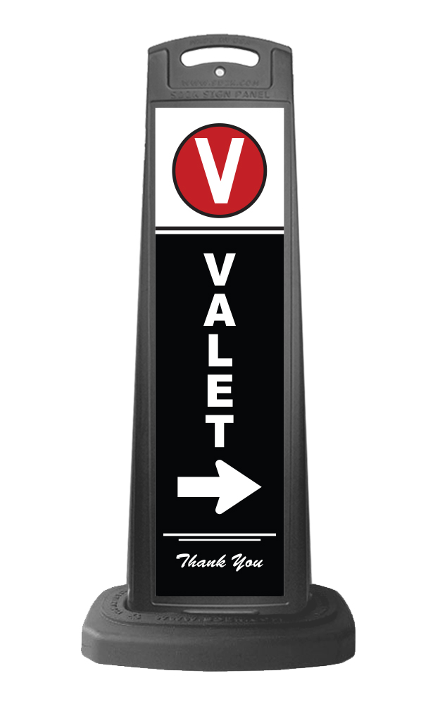Valet Black Vertical Sign w/White Arrow 