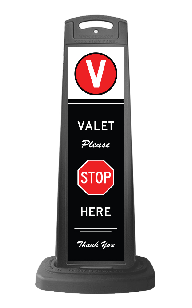 Valet Black Vertical Sign - Please Stop Here Message