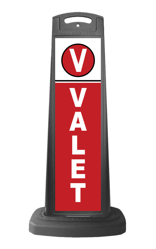Valet Black Vertical Sign w/Red Background 