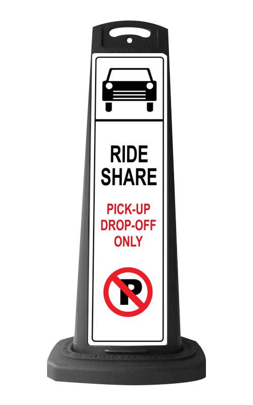Black Vertical Sign Panel w/Ride Share Pick Up Drop Off Reflective Sign  P72