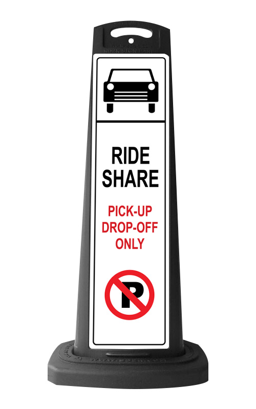 Black Vertical Sign Panel w/Ride Share Pick Up Drop Off Message