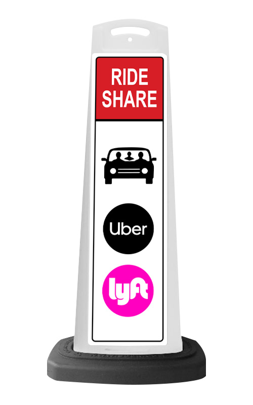 White Vertical Sign - Red Ride Share & Logos Message