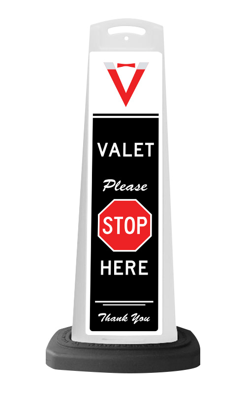 Valet White Vertical Panel w/Please Stop Here Reflective Sign V9