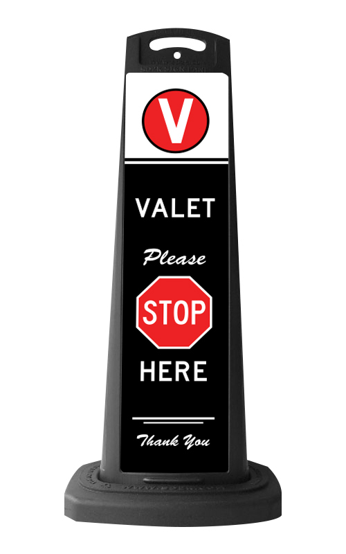 Valet Black Vertical Sign - Please Stop Here Message